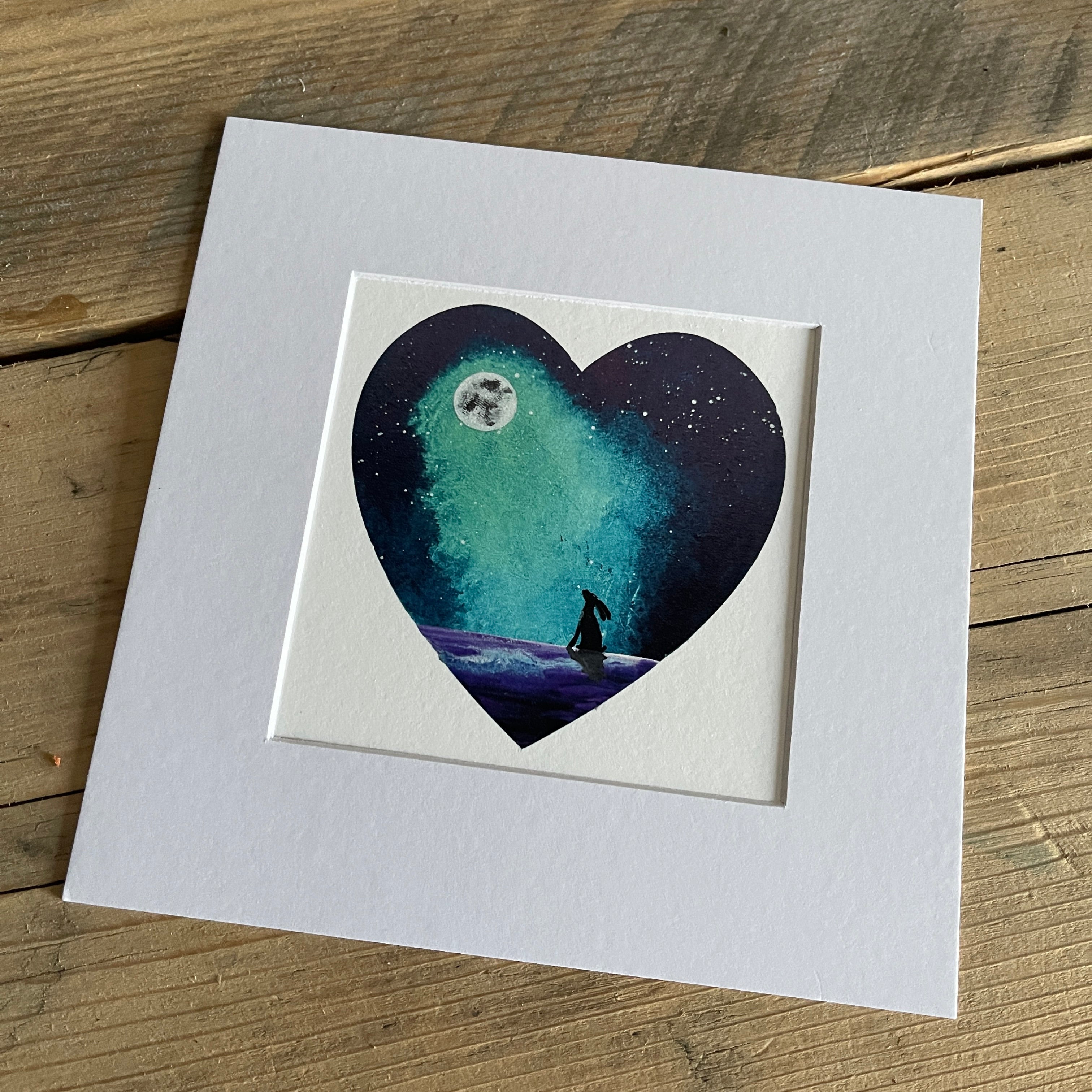 Moon Gazing Hare - Mini Heart Print